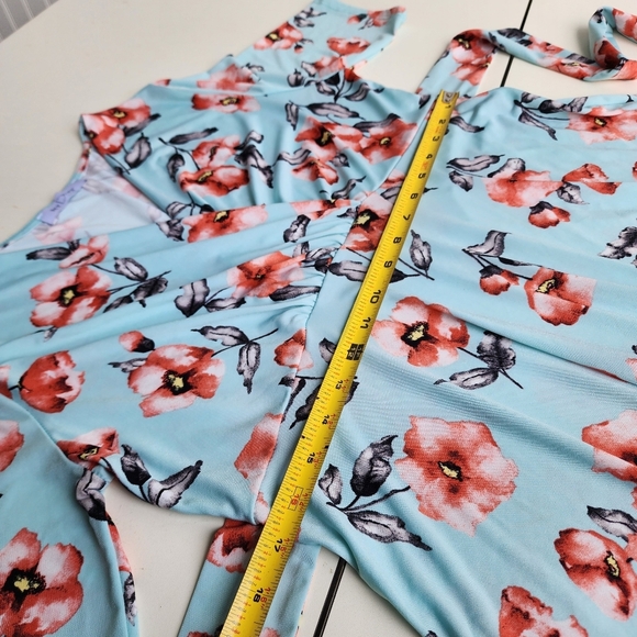 My Bump Pink Blue Floral Stretch Maternity Dress Short Sleeve Tie Back Large - Picture 8 of 12